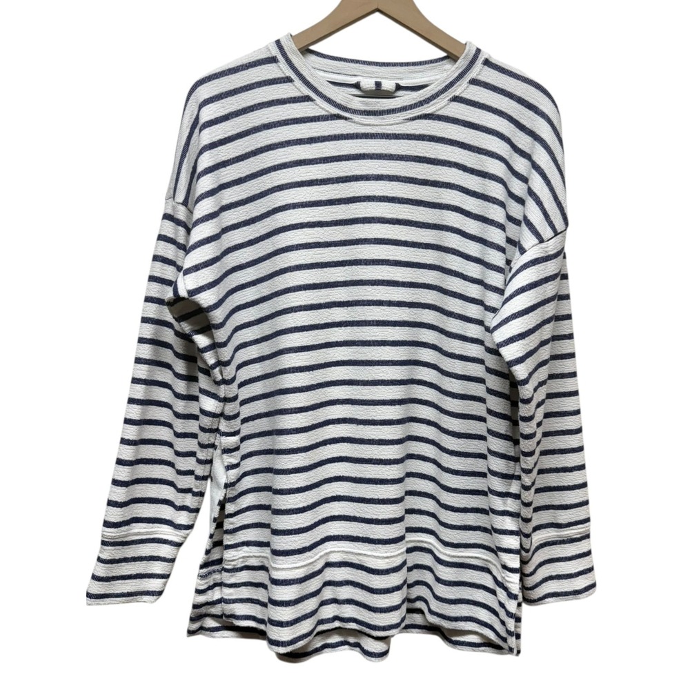 Aerie Sweatshirt Oversized Sz S Blue White Stripe Crewneck Pullover Terry Boho